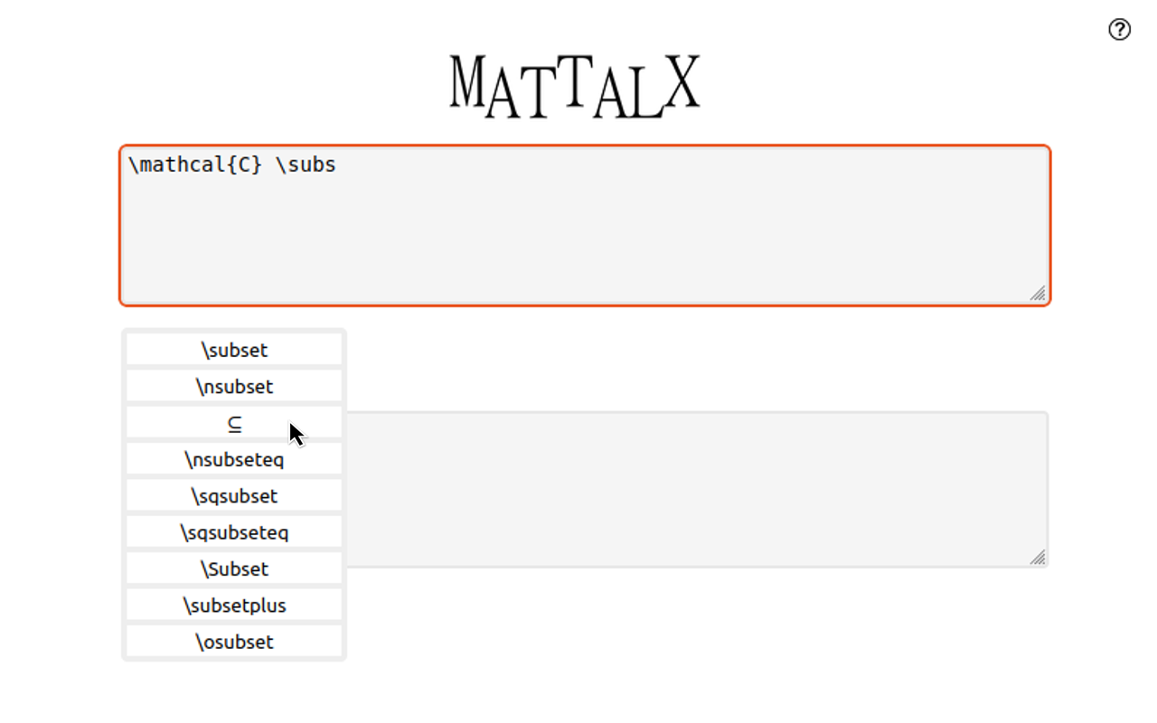 The completion box suggesting subset commands as they are typed