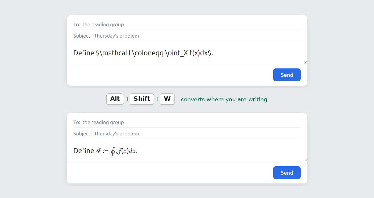 An email defining a contour integral, converted from LaTeX where it was written